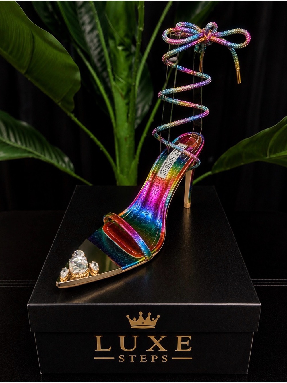 Cape Robbin Multicolor Iridescent Jewel Ankle-Tie Stiletto Heel